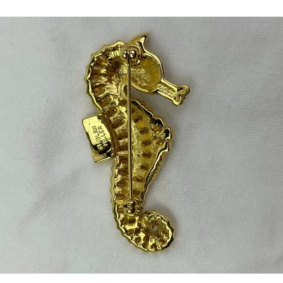 Vintage Nolan Miller Gold Crystal Rhinestone Seahorse Brooch Pin Nautical Brooch - Picture 8 of 8